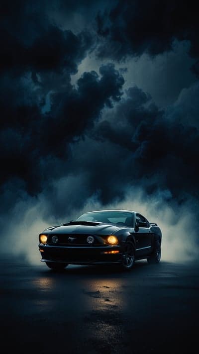 Midnight Mustang Storm Foggy Mobile Wallpaper