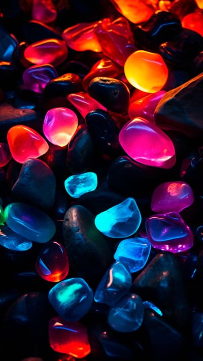 Glow-in-the-Dark Gemstones Illuminated by Vibrant Neon Lights