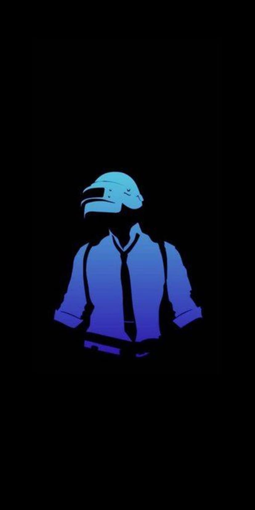 PUBG player silhouette in a blue gradient wearing a tactical helmet and suit against a solid black background.