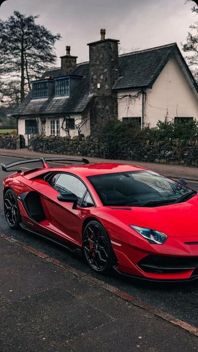 Red Lamborghini Aventador Rural Estate Mobile Wallpaper