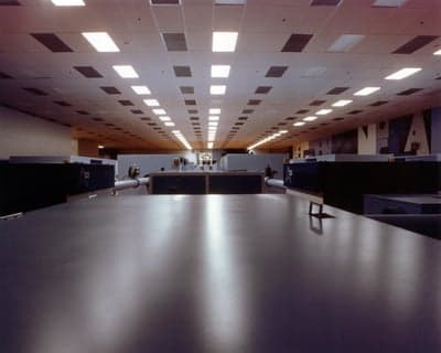 NASA Control Room with Large Computer Systems and Fluorescent Lighting