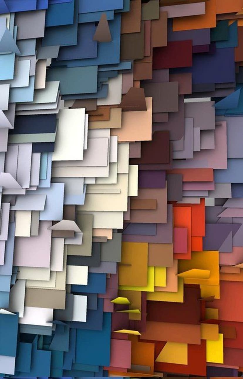 Layered geometric squares in a spectral gradient transition from deep violet to bright orange with sharp edges.