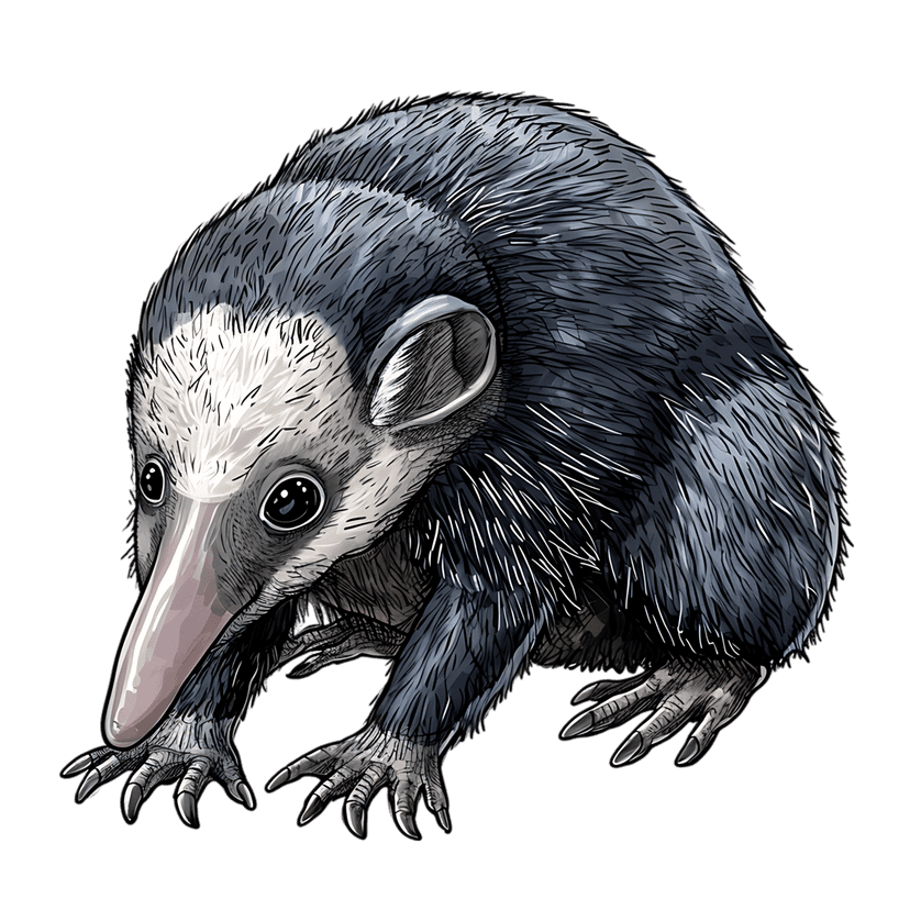 Anteater digital illustration showing textured dark grey fur and long claws against a solid black backdrop.