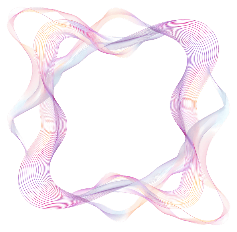 Multicolor abstract wave frame featuring vibrant cyan magenta and yellow flowing lines on a transparent layer.