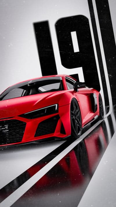 Striking Red Audi R8 on Dynamic Graphic Background
