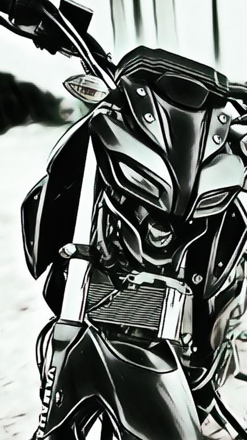 Black Yamaha motorcycle front view showing the textured radiator, sharp fairing edges, and centered headlight.