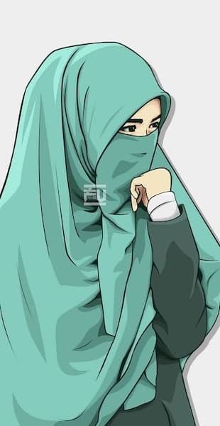 Contemplative Muslim Woman in Teal Niqab Phone Wallpaper