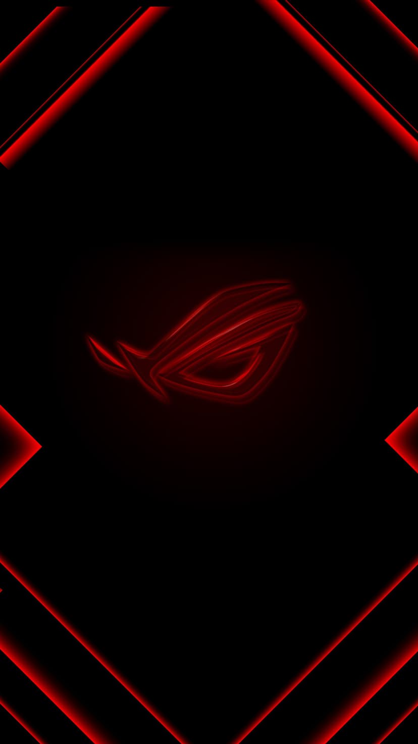 Red glowing Republic of Gamers logo with sharp geometric light lines centered on a solid black background.