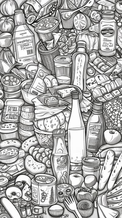 Black and White Grocery Store Items Clipart
