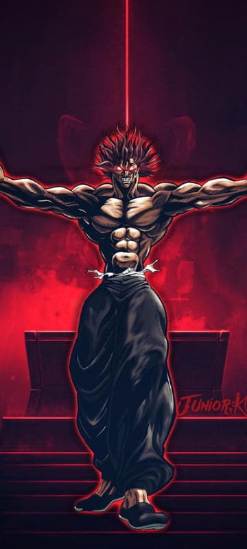 Baki Hanma Intense Portrait with Red Aura and Laser