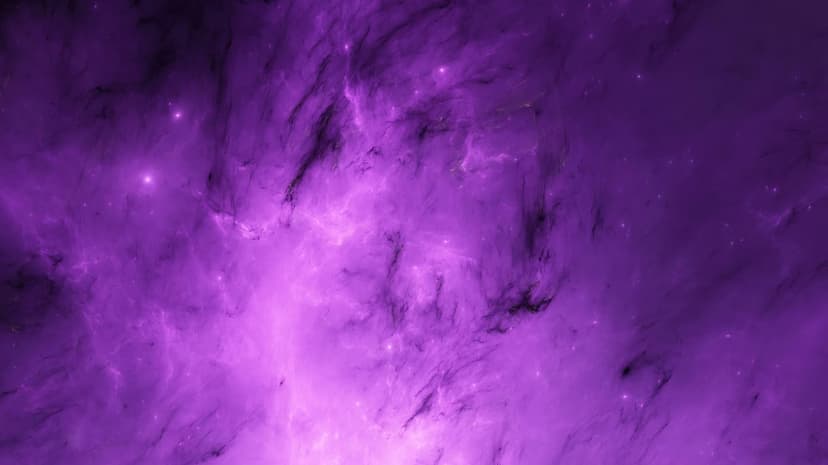 Purple sci-fi nebula clouds swirl across deep space among luminous white stars and cosmic dust particles.