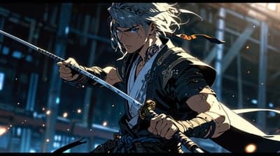 Cyberpunk Ronin with Katana Neon City Mobile Wallpaper