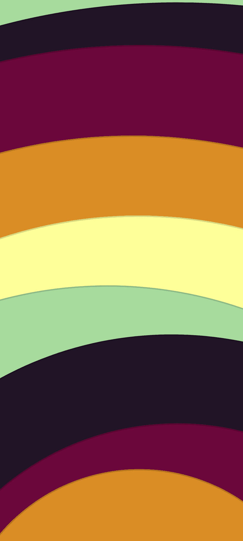 Teal, purple, and orange wavy color blocks overlap in a vertical flowing pattern with smooth curved edges.