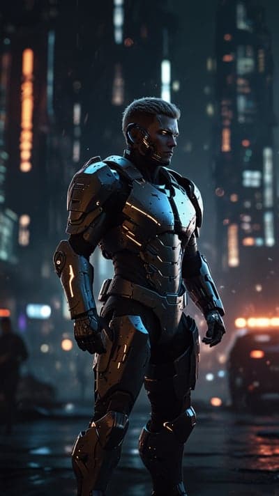 Futuristic Cybernetic Warrior Night City Phone Background
