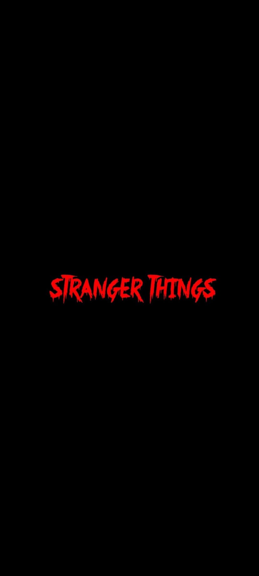 Red Stranger Things title text with a subtle glow effect centered against a deep black vertical backdrop.