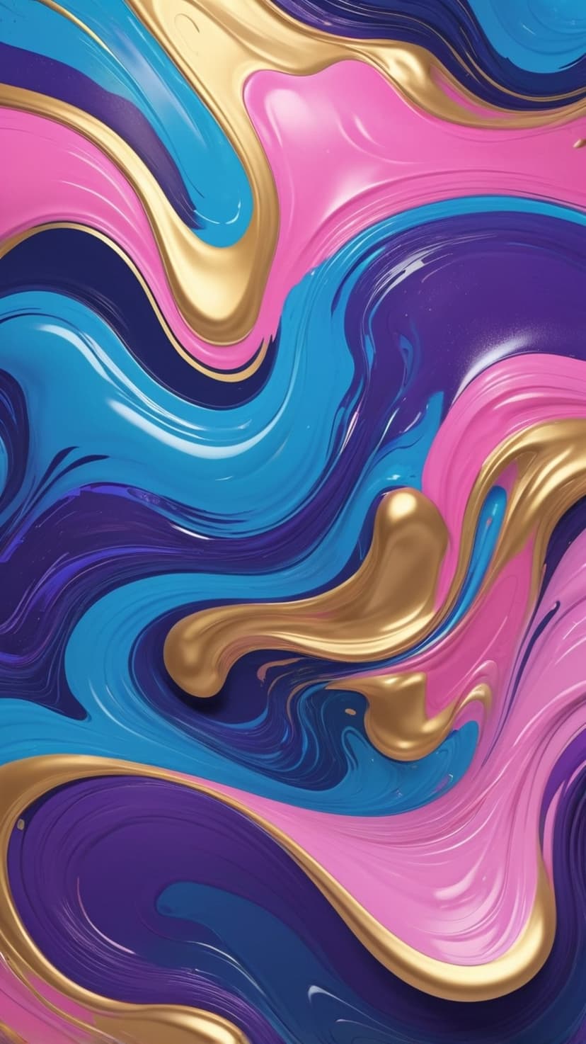 Swirling pink, purple, and blue liquid patterns accented with shimmering gold veins and intricate marbled textures.
