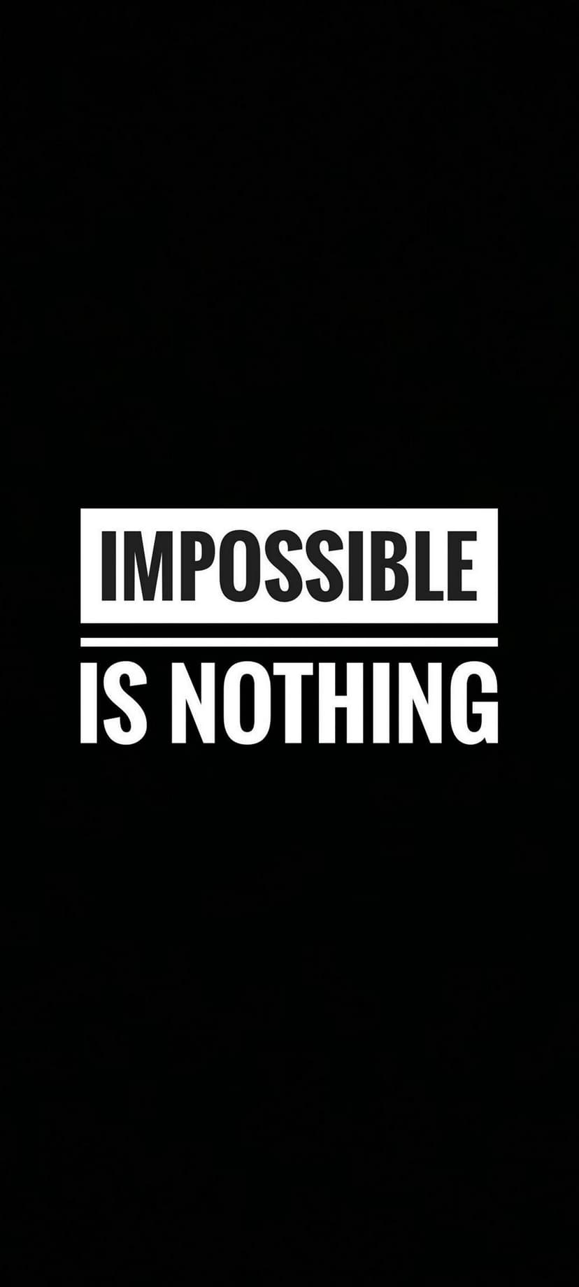 Impossible Is Nothing text in bold white capital letters centered on a solid black vertical background.