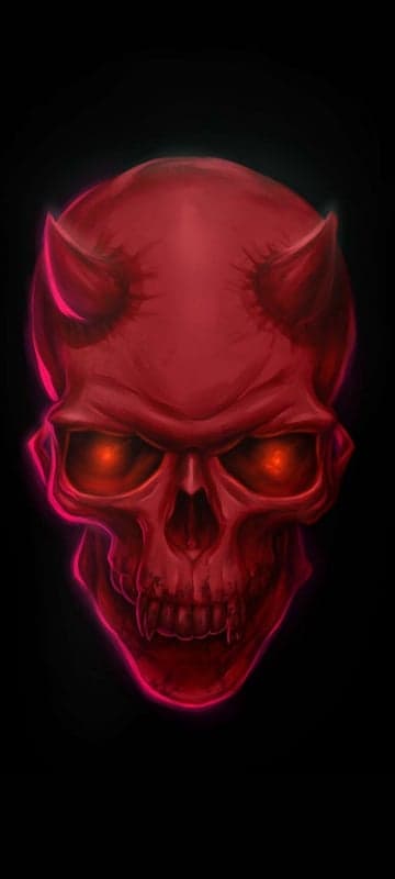 Scary Red Devil Skull with Glowing Eyes and Horns