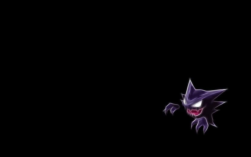 Glowing purple Haunter Pokemon with a fractal light effect on a solid black background for desktop screens.