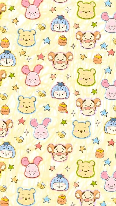 Cute Winnie the Pooh and Friends Pattern Mobile Wallpaper