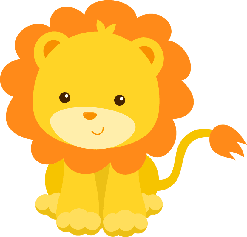 Lion cub illustration featuring a golden mane, large eyes, and cartoon features on a transparent background.