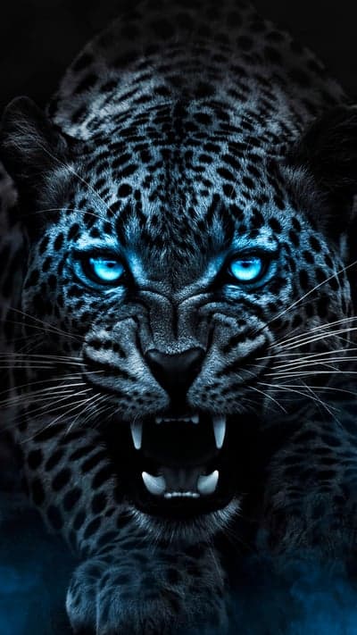 Fierce Black Leopard with Glowing Blue Eyes Roaring