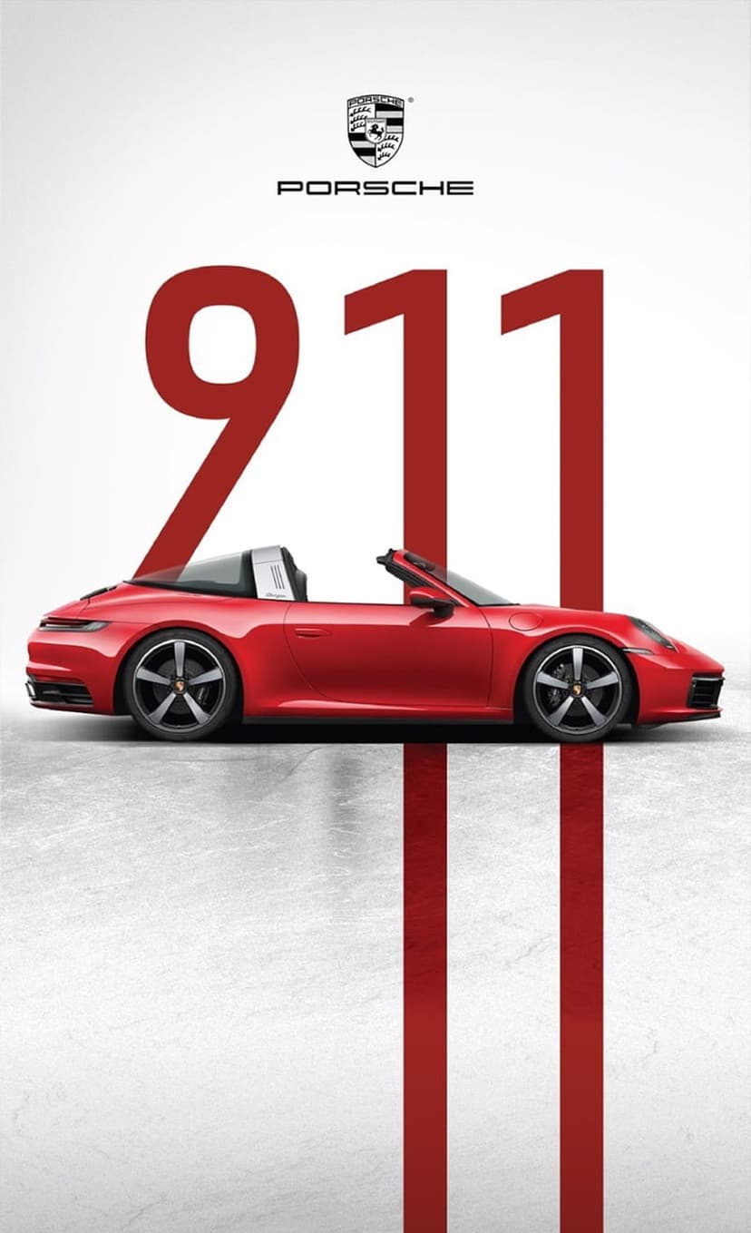 Red Porsche 911 Targa with vertical stripes and large 911 numbering positioned on a clean white background.