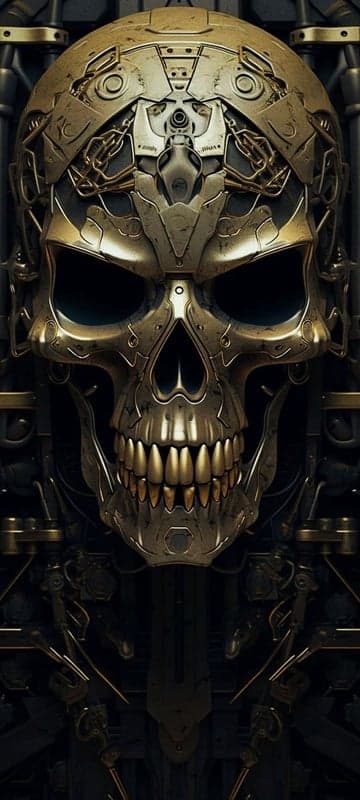 Steampunk Golden Skull Mech: Intricate Mechanical Design