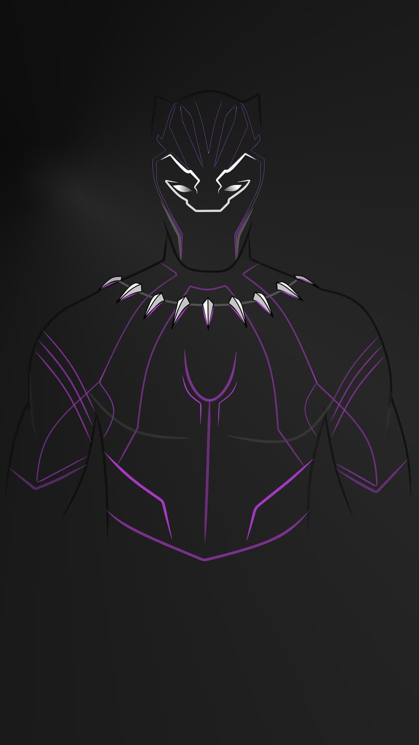 Black Panther mask and shoulders defined by vibrant purple line art against a solid dark background backdrop.