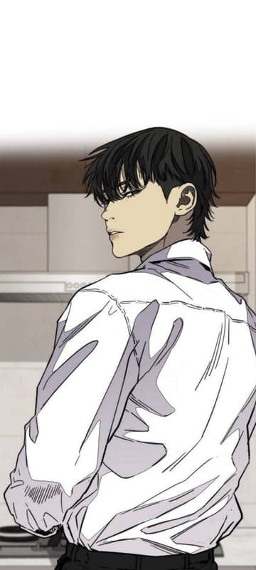 Anime boy in white shirt looking over shoulder