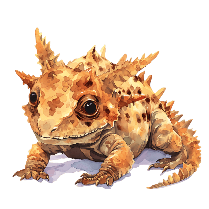 Thorny dragon lizard watercolor painting with realistic spiky scales and earthy brown tones in side profile.
