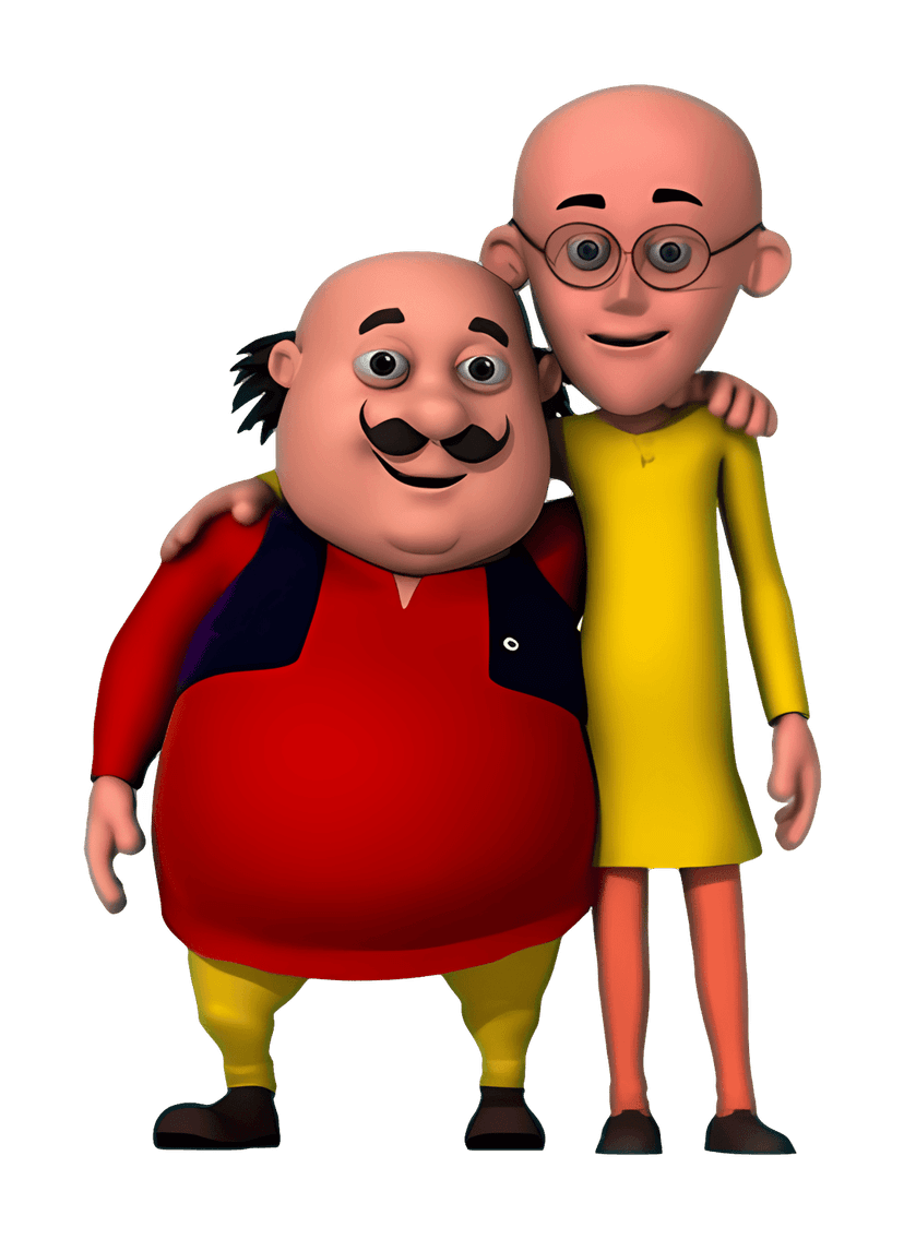 Animated character duo featuring a bald man with a black mustache standing beside a friend wearing round glasses.
