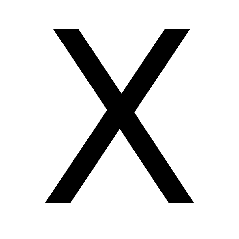 Black letter X symbol displayed in a bold sans-serif typeface with sharp corners and a solid matte texture.