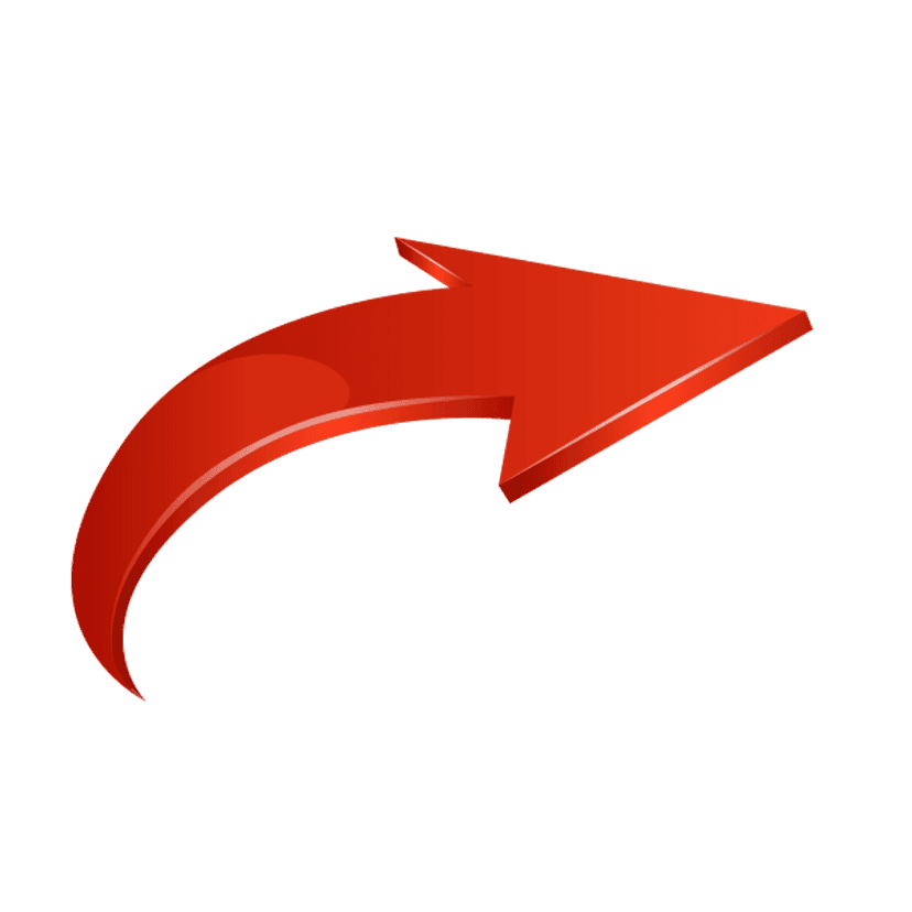 Red directional arrow illustration featuring a sharp angled tip and clean flat vector style on a transparent backdrop.