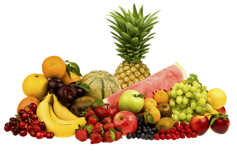 Organic fruit assortment flat vector illustration showing vibrant apples, berries, and citrus on transparent background.
