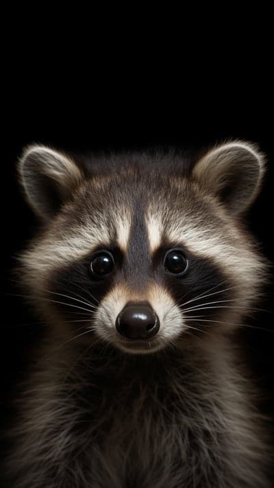 Close-up portrait of a raccoon's face