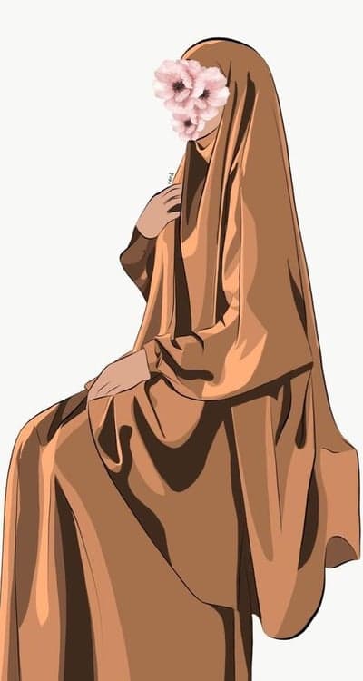 Woman in Hijab with Flowers, Islamic Art