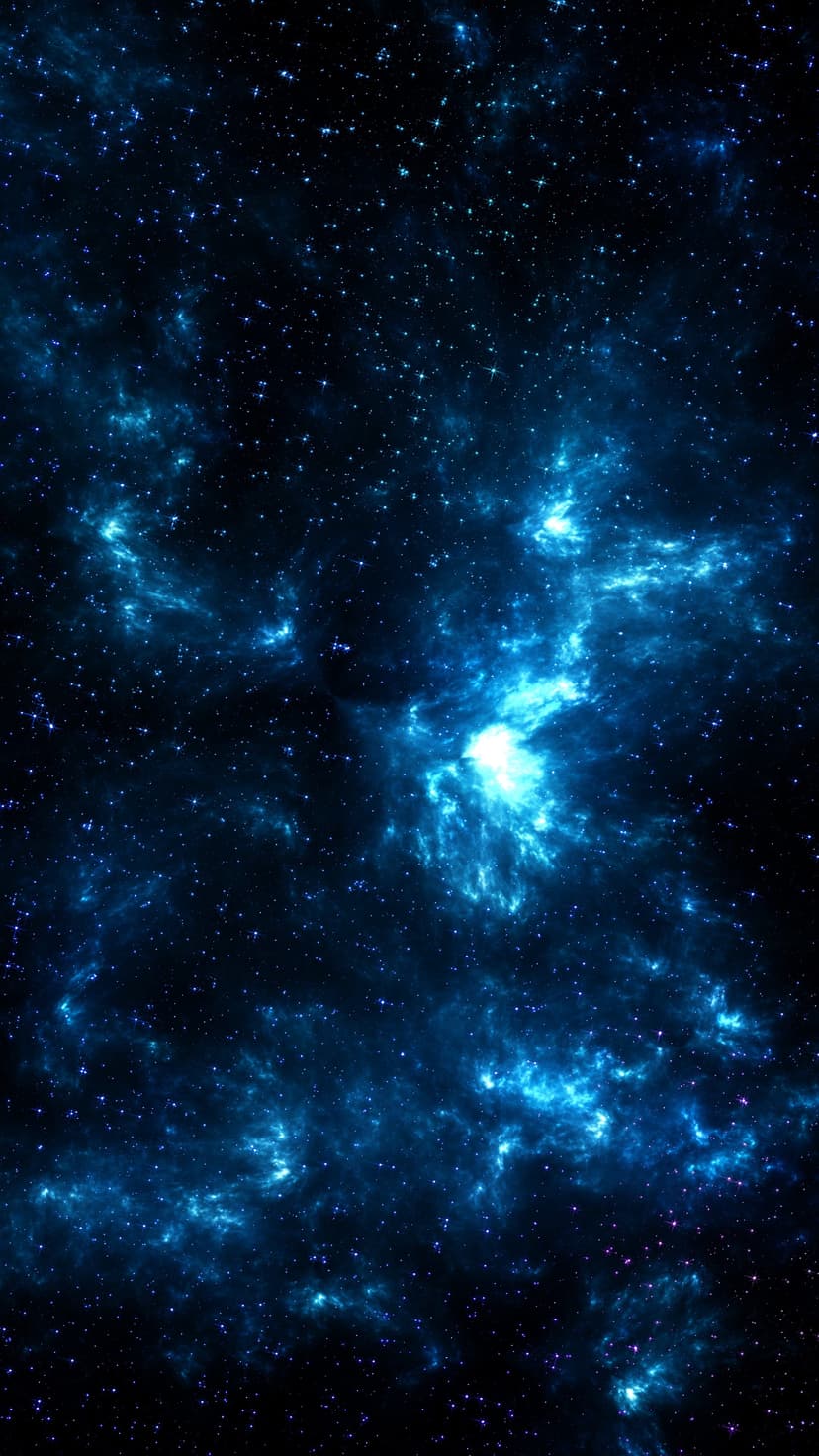 Luminous blue nebula clouds swirl among dense clusters of twinkling stars and distant galaxies in deep outer space.