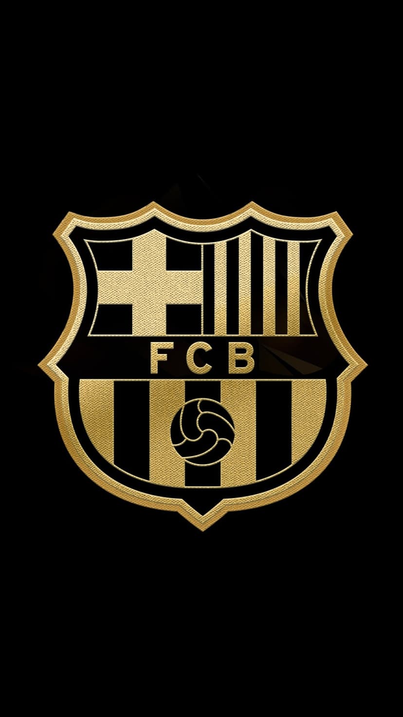 FC Barcelona crest with gold outlines and red and blue stripes centered on a dark matte black background.