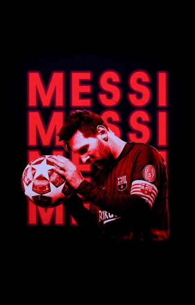 Lionel Messi Holding Football with Red Neon Messi Text