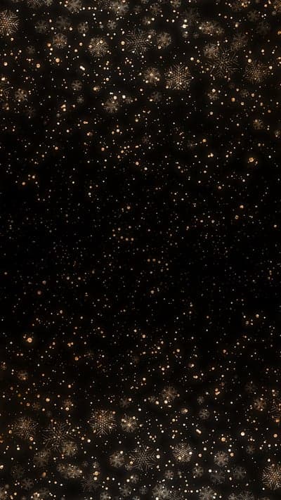 Sparkling Snowflakes and Golden Lights on Black Background