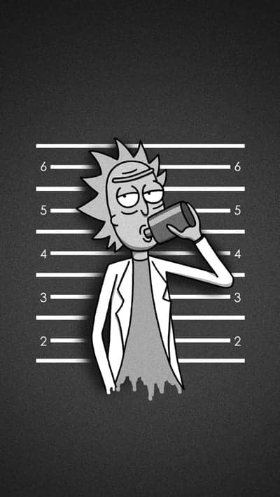 Rick Sanchez Mugshot Drinking, Black and White