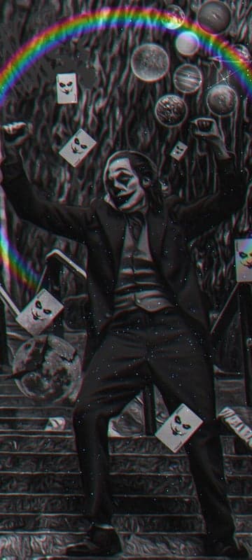 Joker Falling Cards Rainbow Planets Psychedelic Art