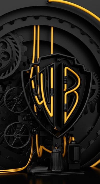WB Logo Steampunk Gears Yellow Neon Light