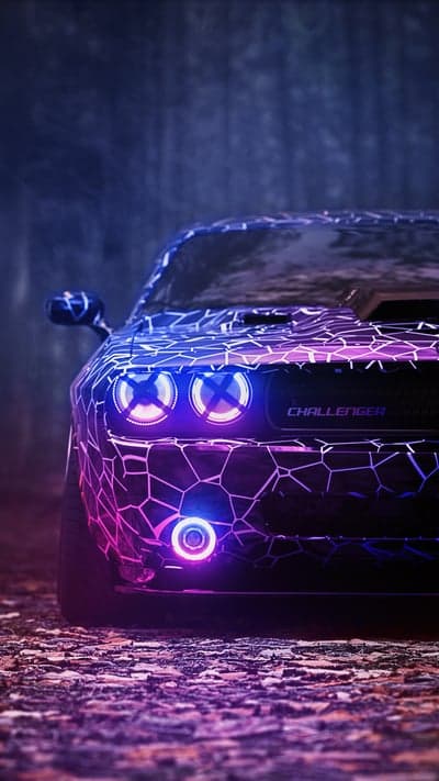 Neon Dodge Challenger with Cyberpunk Camo