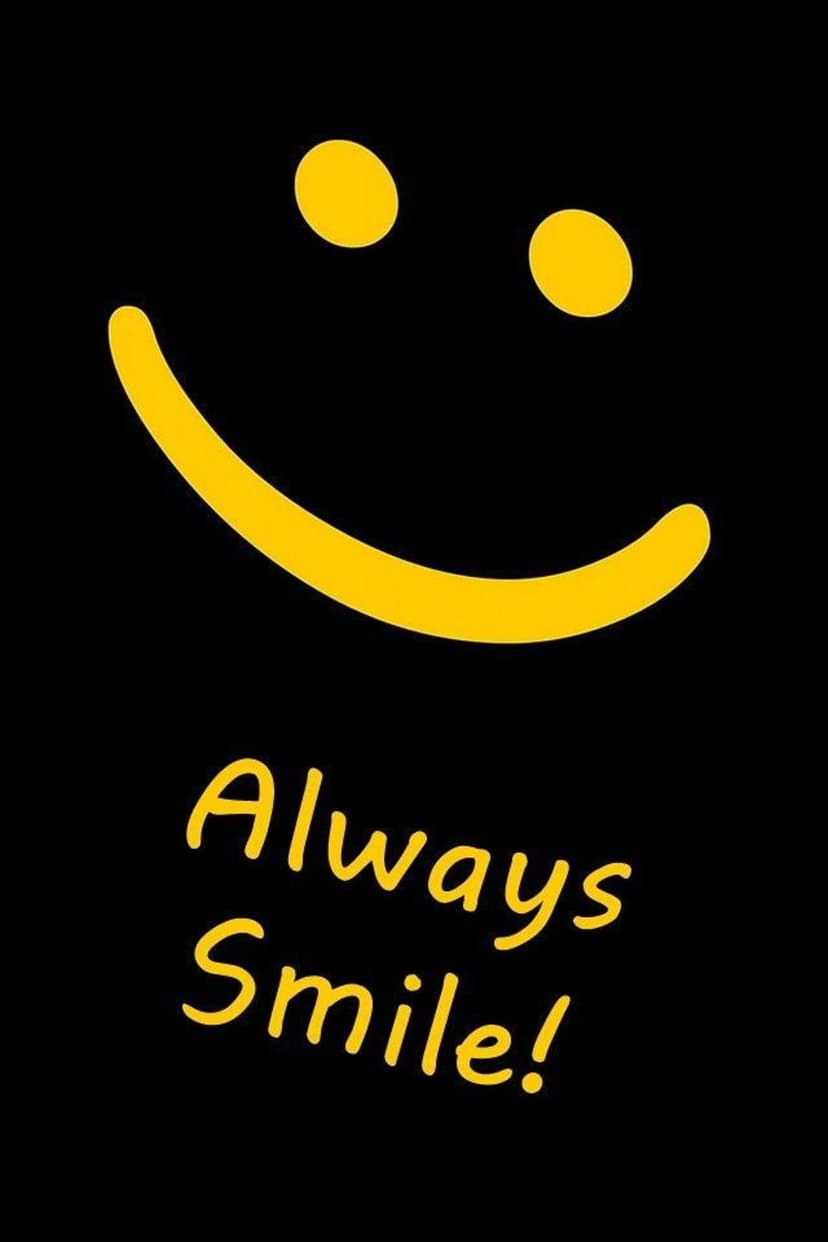 Yellow smiley face icon and handwritten Always Smile text centered on a solid matte black vertical background.