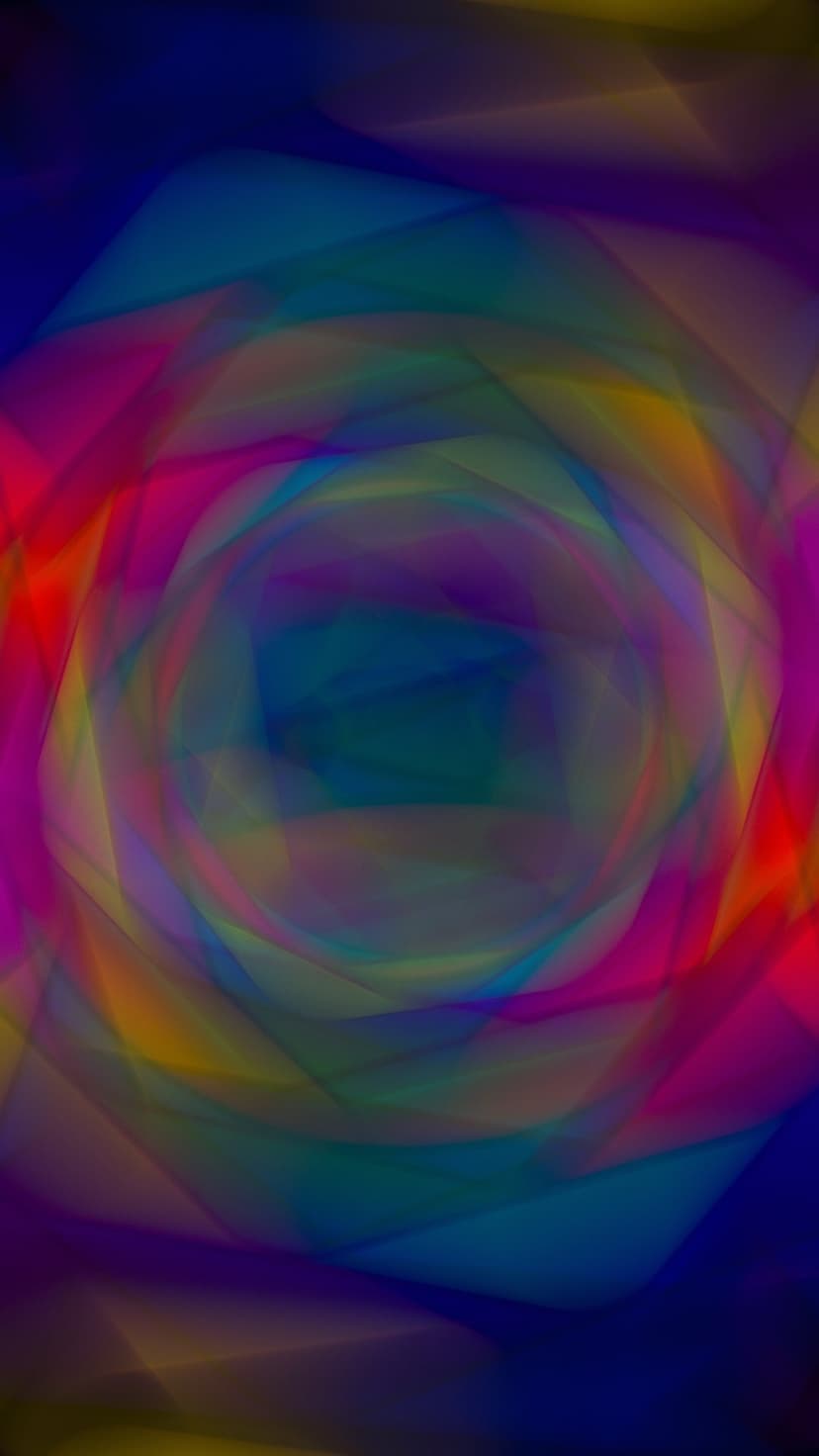 Swirling blue and purple liquid vortex with neon fuchsia highlights and a bright yellow glowing center.