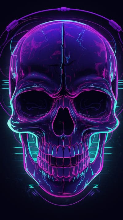 Cyberpunk Neon Skull with Headphones Portrait Wallpaper
