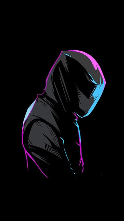 Dark Hooded Figure with Neon Outline