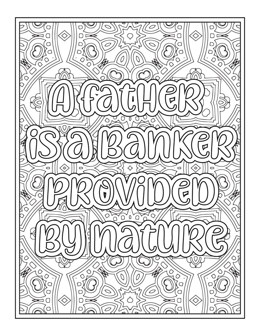 Fatherhood quote text with white outlines layered over a dark intricate mandala background pattern in high contrast.
